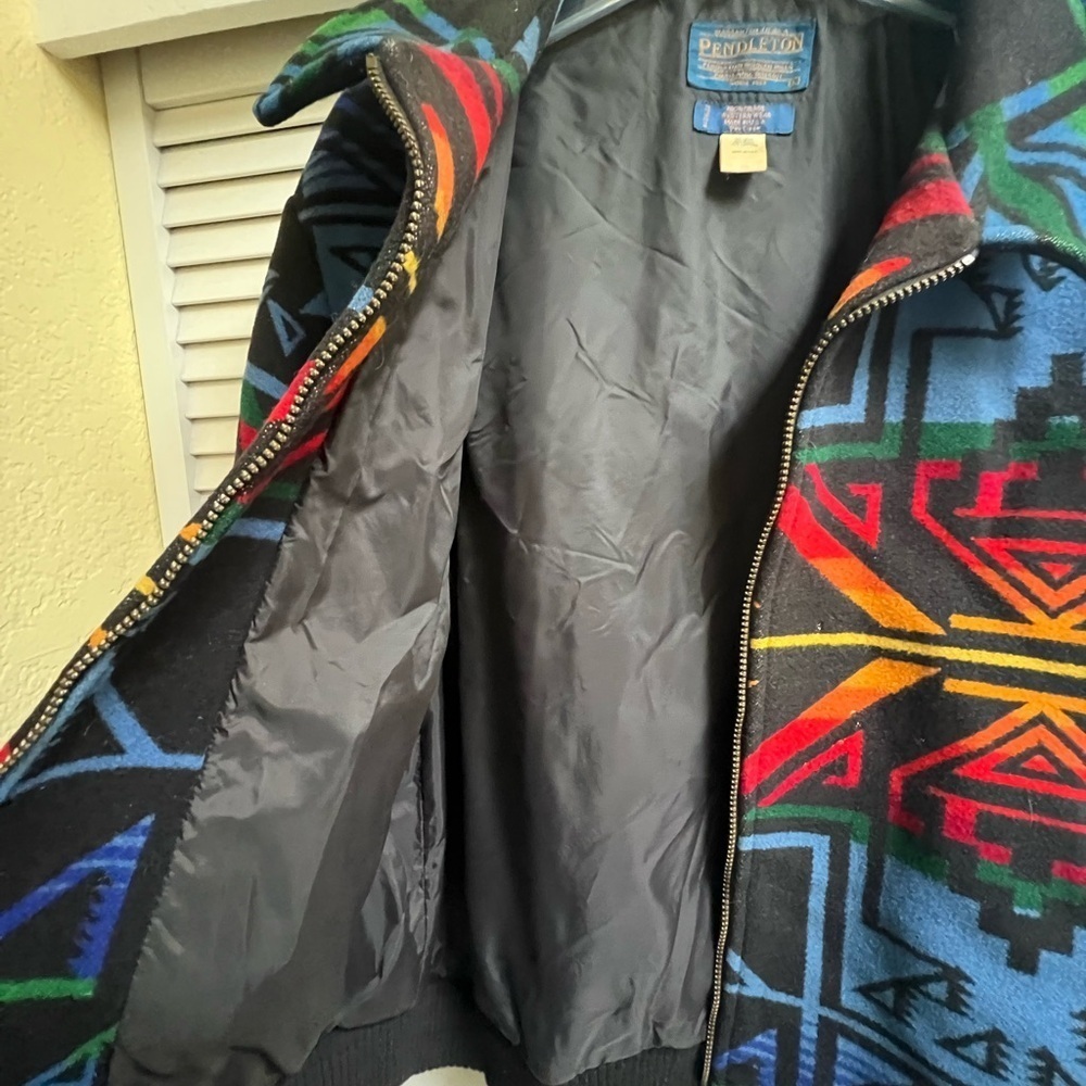 Vintage Aztec Print PENDLETON Women’s Sz L Wool Bomber Jacket Rare - Picture 10 of 16